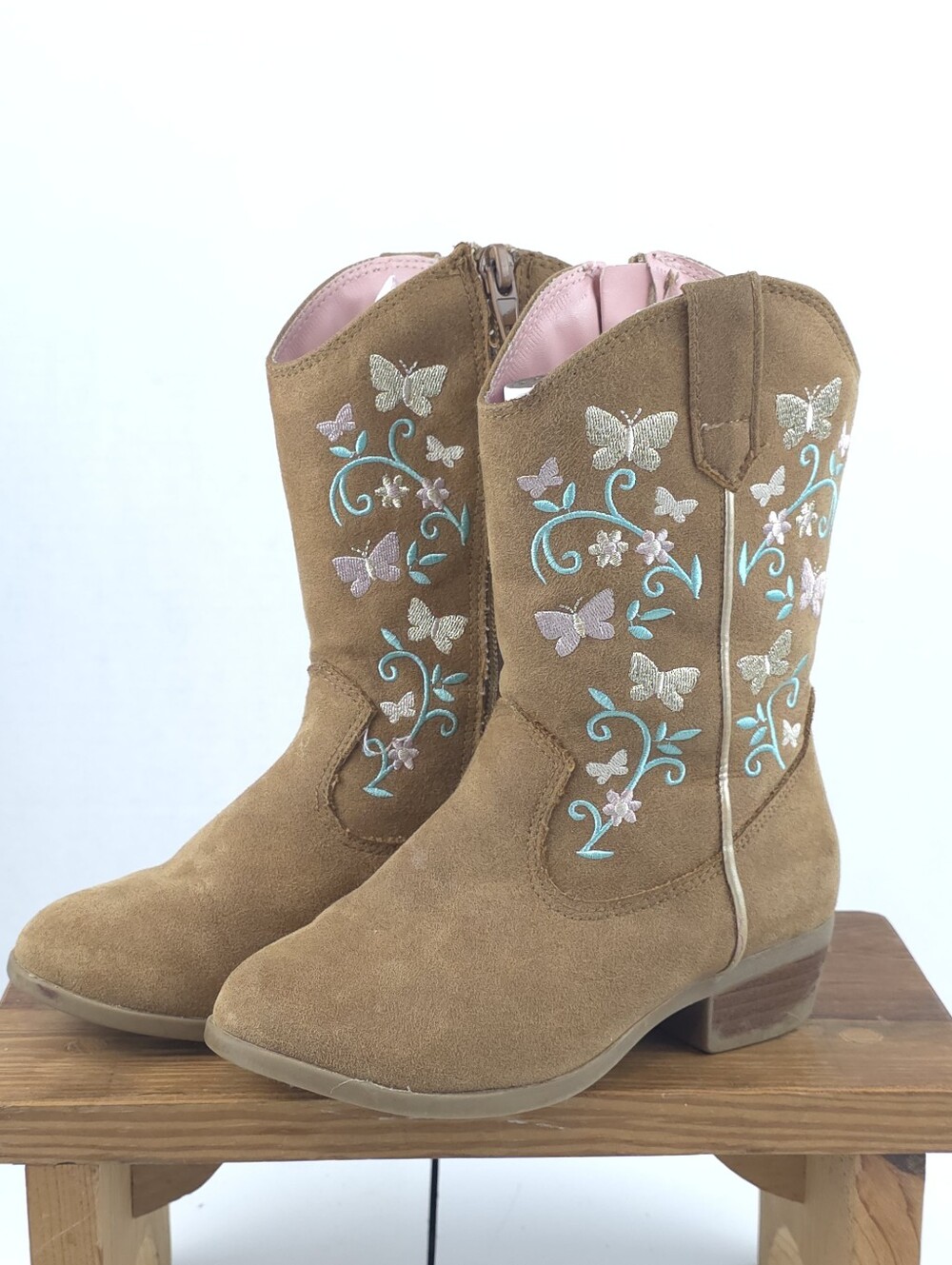 Magellan Outdoors Girls Cowboy Boots 11D Butterfly Embroidered Western Brown